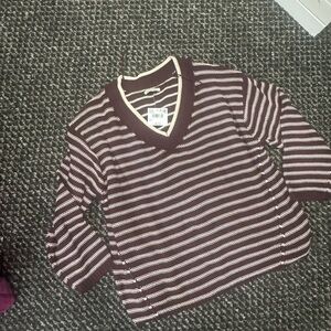American Eagle Outfitters V-Neck Sweater - Brown and Cream